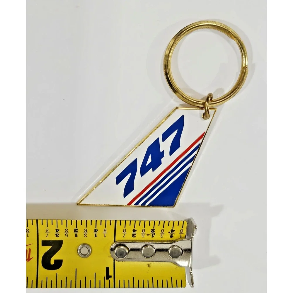 Vintage 747 Jet Airplane Tail Keychain Gold Tone Enamel Aviation Airline Pilot